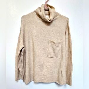 Oak+Fort SmallOat Boxy Boho Oversized Pocket Mock Neck Wool Blend Sweater